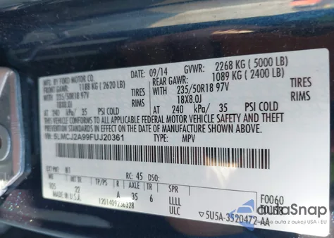 2015 Lincoln Mkc из США, поврежденный, VIN 5LMCJ2A99FUJ20361